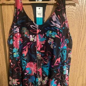 Floral Black Tankini with Pink & Teal Accents